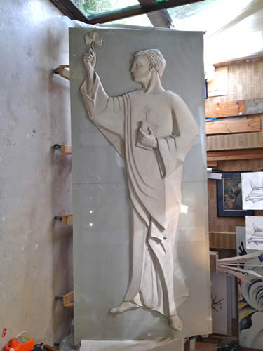 St Patrick sculpture  - completed clay modeling of 'Confessio' icon